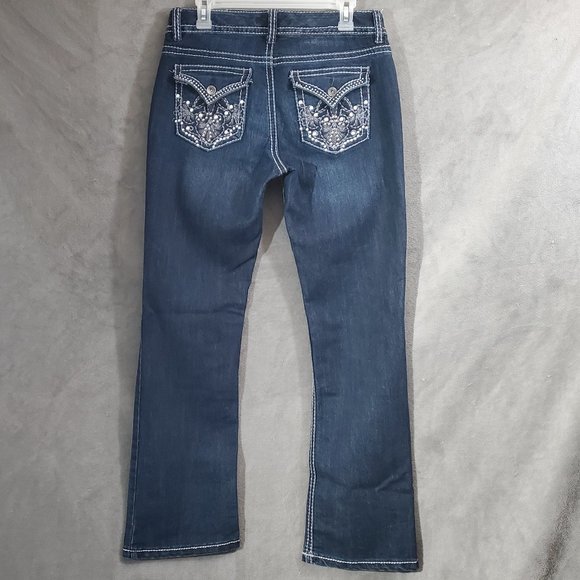 Nine West Women's Embellsished Stretch Denim Boot Cut Blue Jeans Size 6 - Picture 2 of 11